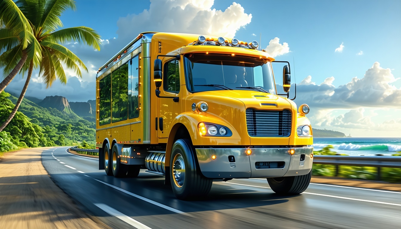 A vibrant image of a Hawaiian transportation truck